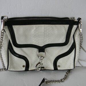 REBECCA MINKOFF White Snake skin EMBOSSED LEATHER MAC MEDIUM Crossbody Bag